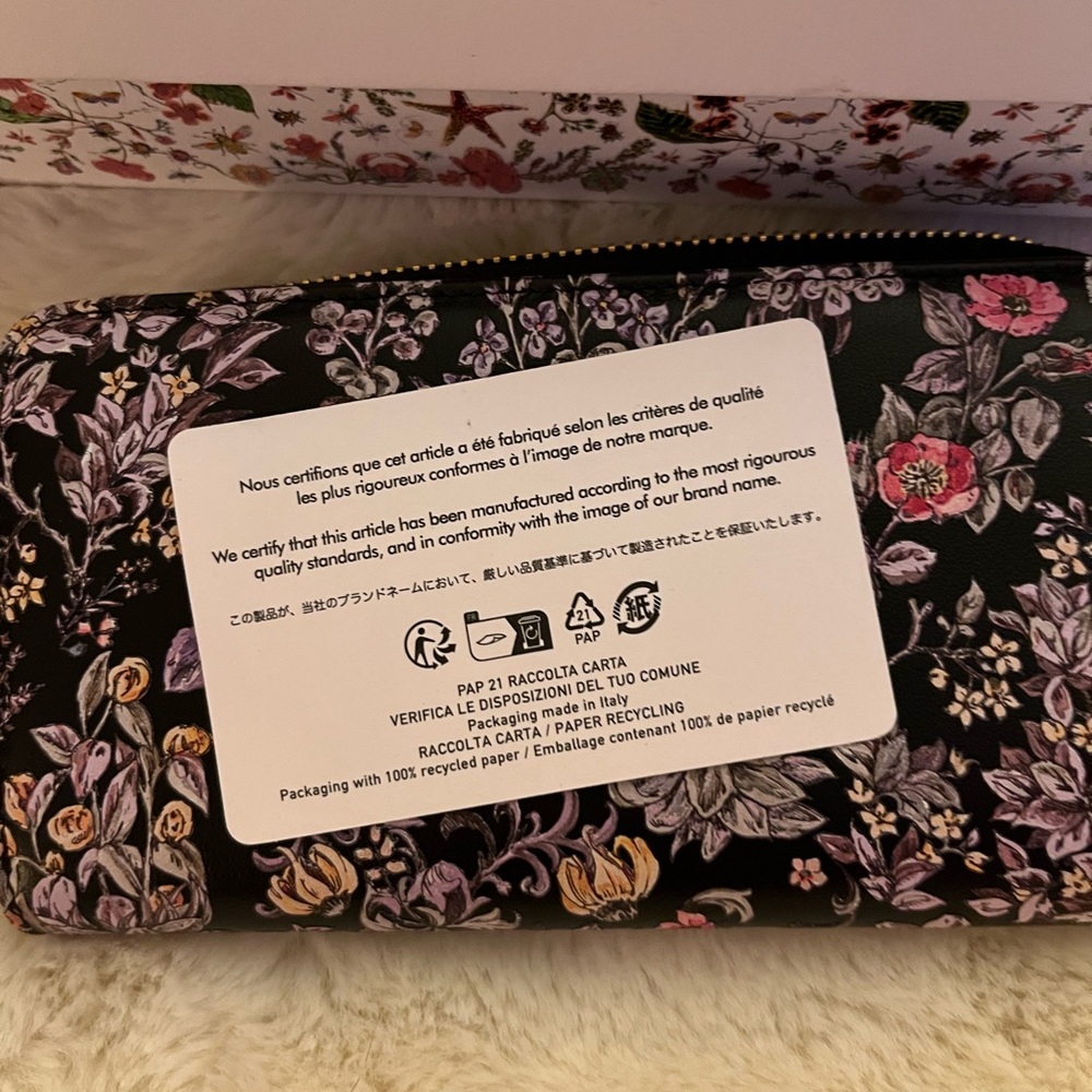 CHRISTIAN DIOR BLACK CALFSKIN PRINTED MULTICOLOR MILLEFIORI MOTIF WALLET - Picture 9 of 11